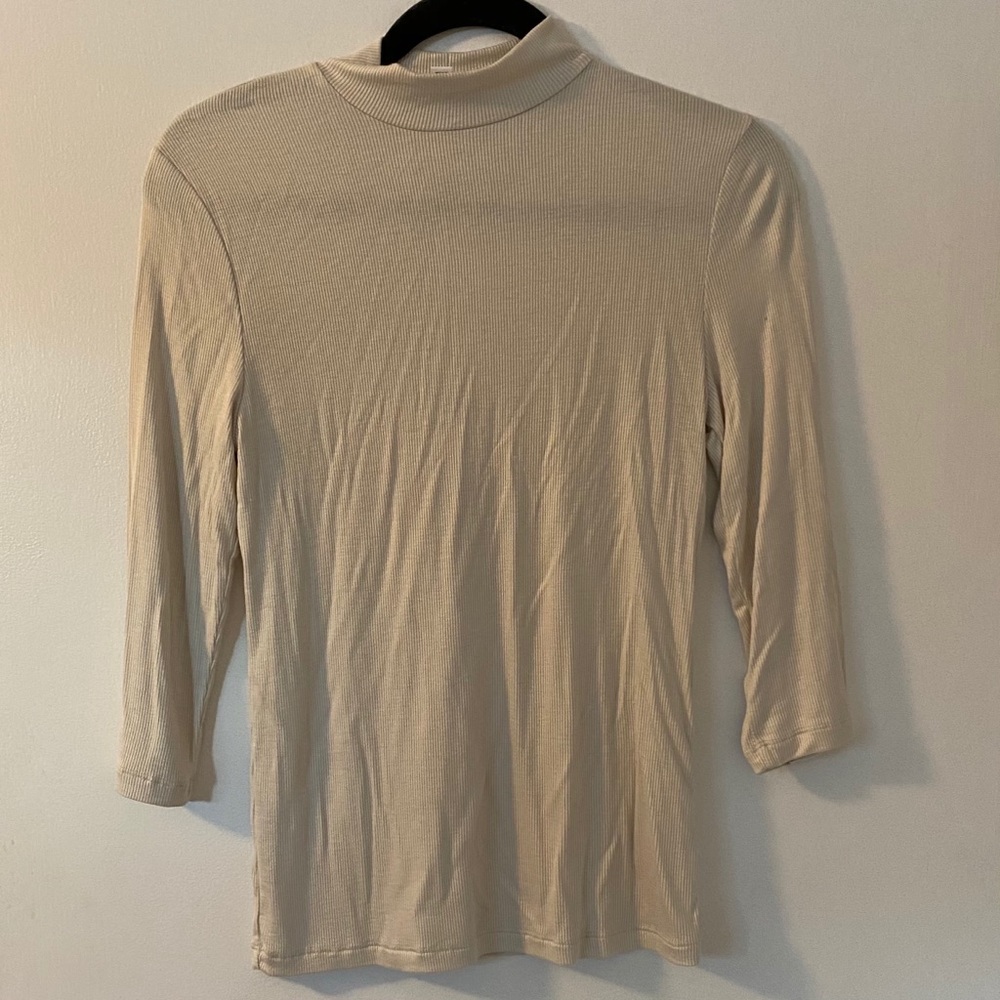Prologue Ribbed Elbow Sleeve High Neck Top